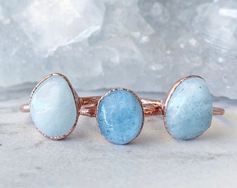 Oval Aquamarine Ring, March Birthstone Jewelry, March Birthstone Ring, Aquamarine Ring Raw, Copper Crystal Ring, Aquamarine Jewelry