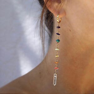 Seven Chakra Crystal Earrings Gold, Chakra Stone Jewelry , Rainbow Chakra Earrings, Chakra Earrings, Pride Earrings, Crystal Drop Earrings