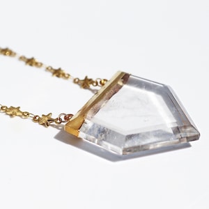 Large Quartz Point Necklace: Shield Pendant, Tiny Star Chain
