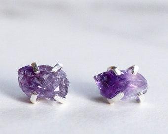 Raw Amethyst Stud Earrings, Raw Stone Stud Earrings, Amethyst Earrings, Healing Gemstone Earrings, February Birthstone, Gift for Her