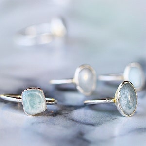 Polished Aquamarine Ring, March Birthstone Ring Silver Band, March Raw Gemstone Ring, Raw Aquamarine Stone Ring, Birthday Gift for Her image 2