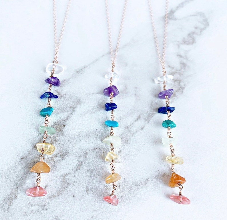 7 Chakra Necklace, Rainbow Necklace, Healing Gemstone Necklace, Crystal Chakra Necklace, Pride Jewelry, Gift for Her image 6