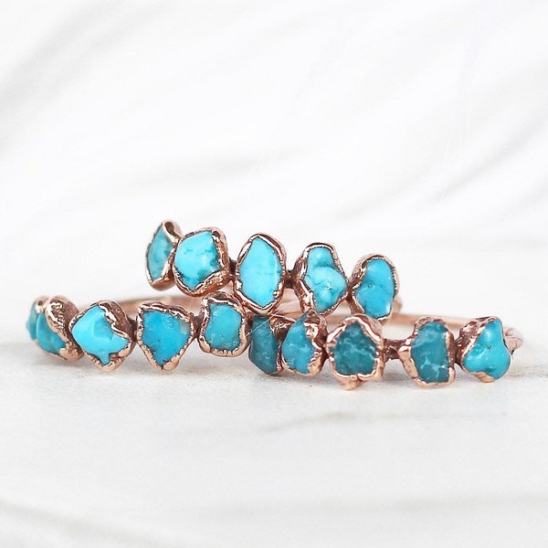 Raw Turquoise Ring, Arizona Turquoise Ring, Raw Gemstone Ring, Turquoise Stacking Ring, Multi Stone Ring, Raw Copper Ring, Bohemian Gem Ring