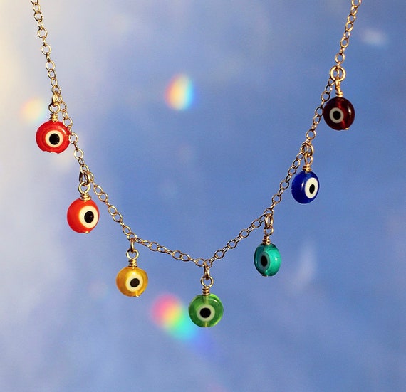 Rainbow evil eye necklace discount