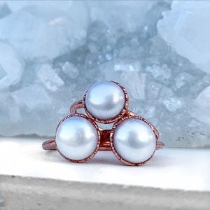 Natural Pearl Ring in Copper Sizes 3-16: Raw June Birthstone in Organic Style Jewelry