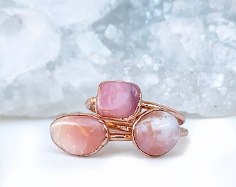 Opal Birthstone Ring, October Birthstone Ring, Raw Pink Opal Ring, Opal Stone Ring, Copper Gemstone Ring, Natural Stone Ring, Raw Stone Ring