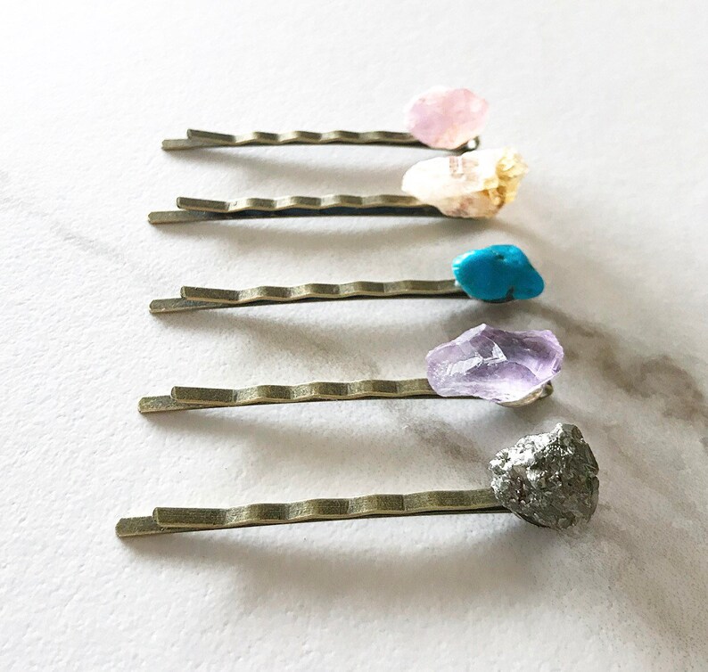 Raw Stone Hair Pins Raw Crystal Hair Clip Rose Quartz Hair Accessory Crystal Hair Pins Turquoise Hair Clip Gemstone Barrette Boho Hair
