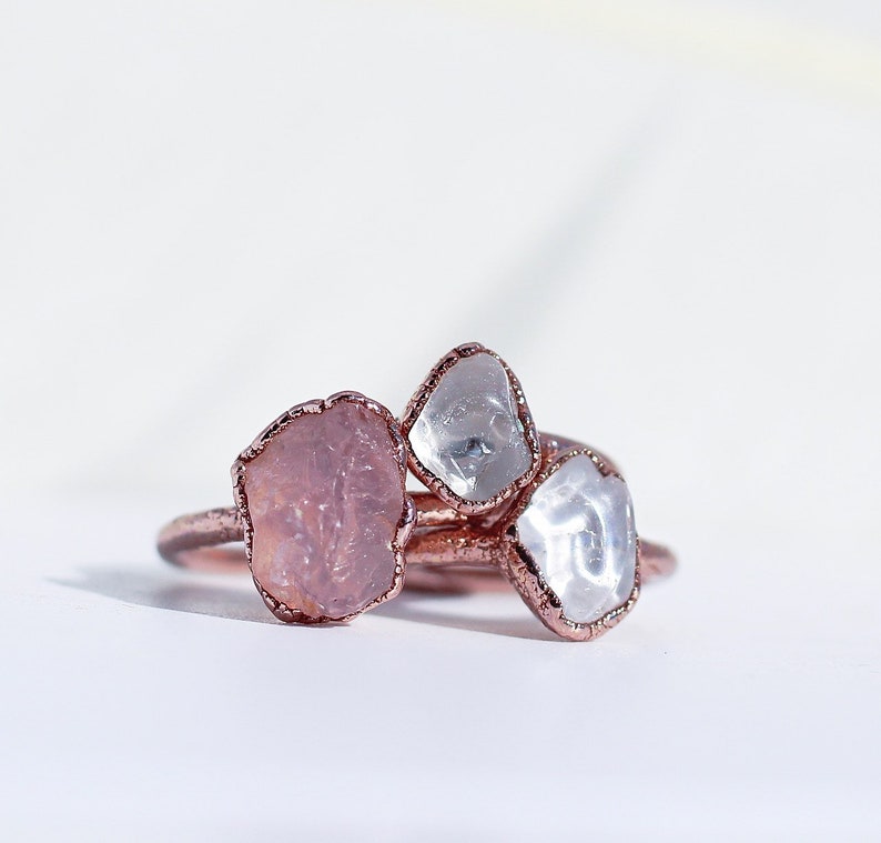 Raw Rose Quartz Ring, Gift for Her, Delicate Rose Quartz Stone Ring, Raw Crystal Ring, Healing Crystal Ring, Heart Chakra Ring image 5