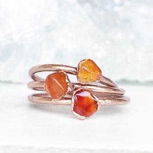 Dainty Carnelian Stone Ring, Carnelian Jewelry, Delicate Healing Crystal Jewelry, Carnelian Crystal Ring, Healing Crystal, Raw Stone Ring image 1