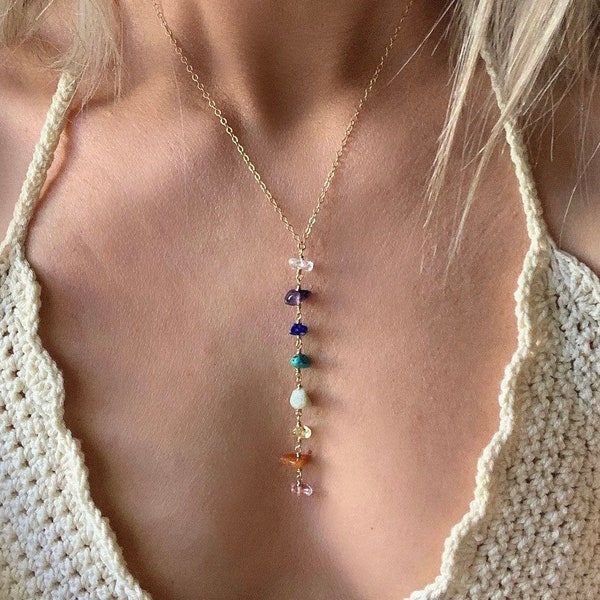 7 chakra-ketting, Pride Month-sieraden, regenboogketting, helende edelsteenketting, kristalchakraketting, cadeau voor haar, Pride-ketting