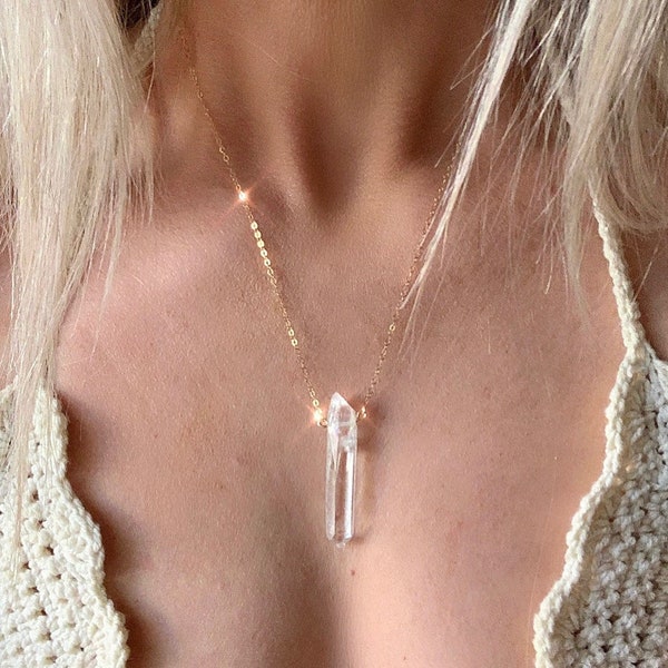 Natural Crystal Quartz Necklace, Genuine Crystal Quartz Pendant, Quartz Point Necklace, One of a Kind Crystal Necklace, Gift for Her