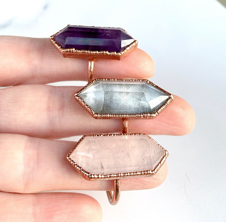 Electroformed Copper Amethyst Point Ring: Statement Cocktail Ring - Etsy