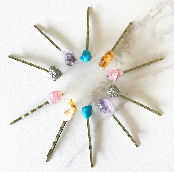 Crystal Hair Pins Raw Stone Hair Pins Rose Quartz Hair Etsy