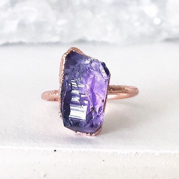 Raw Amethyst Gemstone Ring, February Birthstone Ring, Raw Amethyst Ring, Healing Crystal Ring, Raw Crystal Ring, Gift for Her