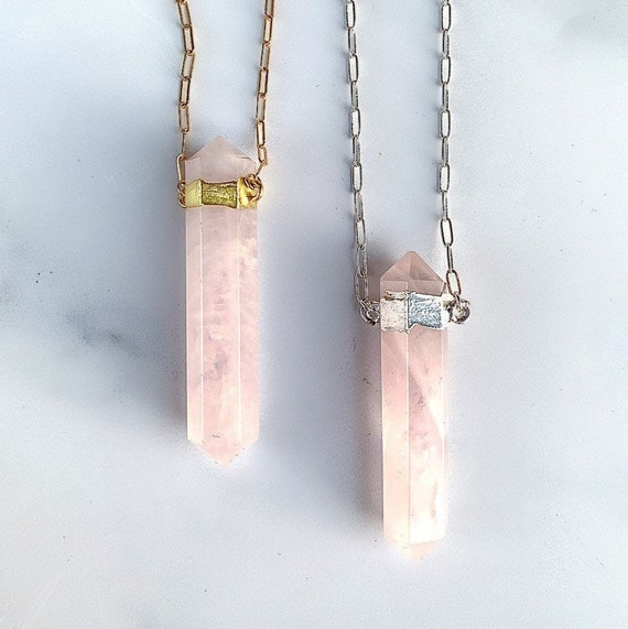 Chunky Rose Quartz Point Necklace Rose 