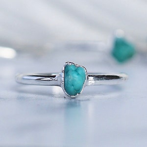 Genuine Turquoise Ring, Silver Turquoise Ring, Turquoise Birthstone Ring, Silver Stacking Ring, Boho Turquoise Ring, Raw Turquoise Ring