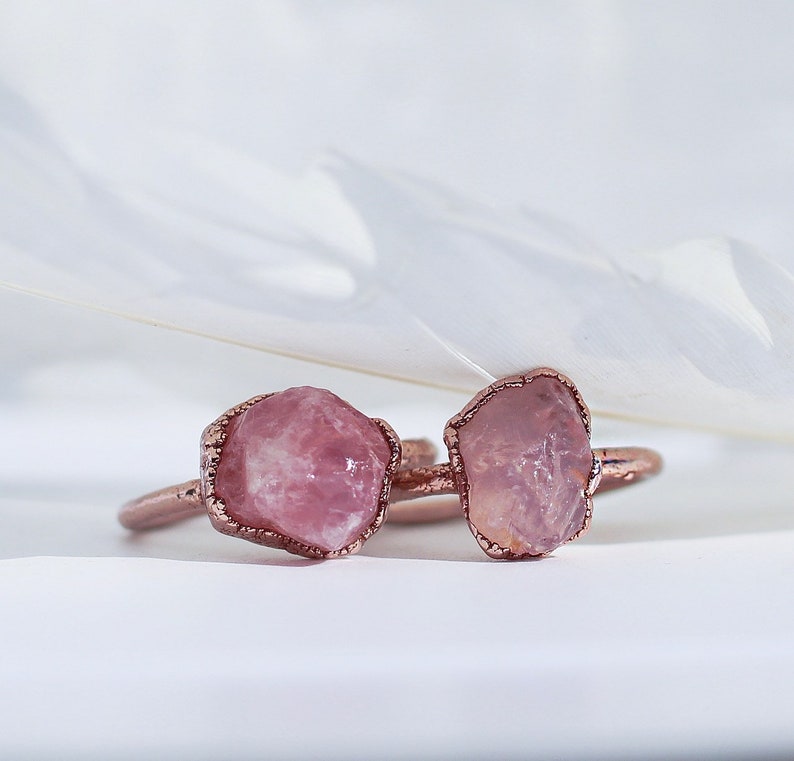 Raw Rose Quartz Ring, Gift for Her, Delicate Rose Quartz Stone Ring, Raw Crystal Ring, Healing Crystal Ring, Heart Chakra Ring image 6