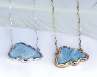 Blue Opal Cloud Necklace, Cloud Pendant Necklace, Cloud Shaped Pendant, Crystal Cloud, Cloud Jewelry, Cloud Gemstone Necklace, Sky Blue Gem