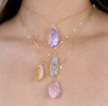 Raw Crystal Necklace, Raw Rose Quartz Necklace, November Birthstone, Amethyst Crystal Pendant, Green Amethyst Jewelry, One of a Kind Necklac