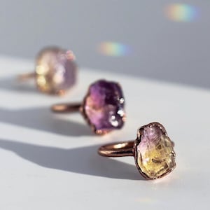 Raw Ametrine Ring, Ametrine Crystal Ring, Ametrine Stone Ring, Copper Ametrine Ring, Natural Stone Ring, Healing Crystal Accessories