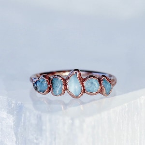 Electroformed Copper Aquamarine Ring: March Birthstone Stackable Band