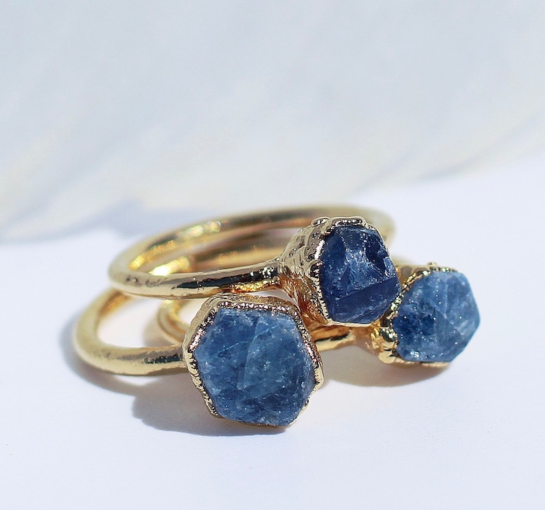 Raw Sapphire Ring in Gold, Stackable Birthstone Ring, September Birthstone Jewelry, Birthstone, September Birthday Gift, Rough Sapphire Ring image 1