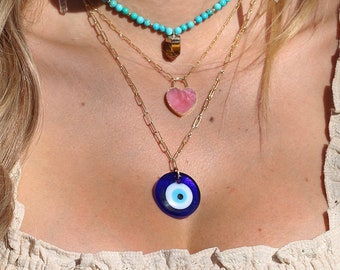 Large Evil Eye Necklace, Big Evil Eye Pendant, Glass Evil Eye Necklace, Turkish Glass Evil Eye Necklace, Blue Eye Pendant