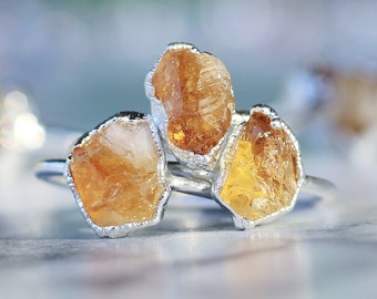 Handmade Rough Citrine Silver Ring, November Birthstone Jewelry