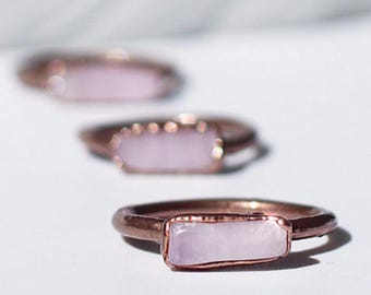 Natural Kunzite Ring in Copper Setting - Unique Raw Stone Jewelry