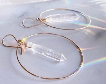 Crystal Quartz Hoop Earrings, Gold Boho Hoops, Crystal Hoops, Healing Crystal Earrings, Crystal Hoop Earrings, Quartz Hoops, Gift for Her