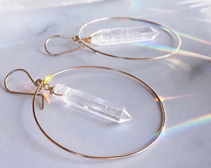 Crystal Quartz Hoop Earrings, Gold Boho Hoops, Crystal Hoops, Healing Crystal Earrings, Crystal Hoop Earrings, Quartz Hoops, Gift for Her