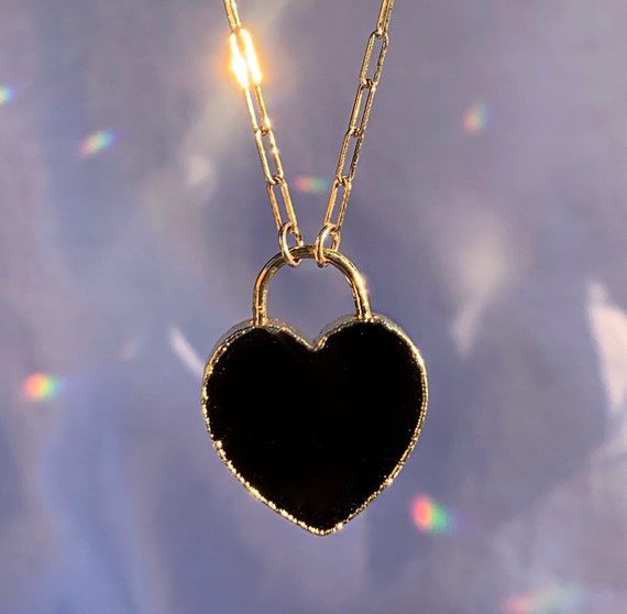 White Gold Onyx Inlay Heart Necklace with Diamonds for Women | Jennifer  Meyer