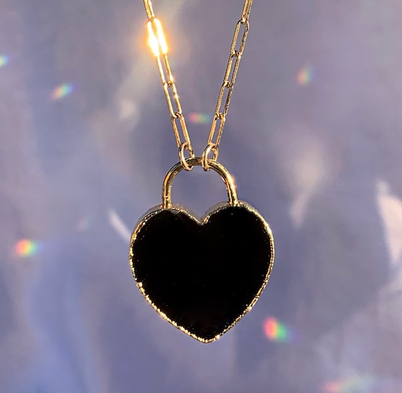 White Gold Onyx Inlay Heart Necklace with Diamonds for Women | Jennifer  Meyer