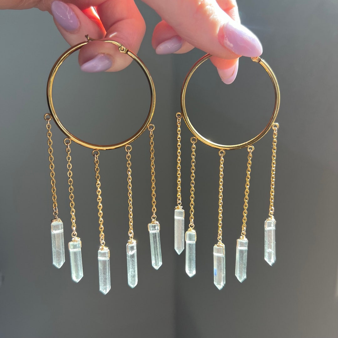 Crystal Fringe Hoop Earrings: Boho Dangle Earrings Gold or Silver - Etsy