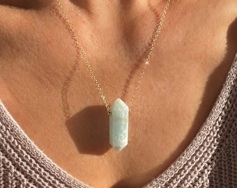 Aquamarine Crystal Necklace, March Birthstone Necklace, Aquamarine Point Pendant, Aquamarine Point Necklace, Aquamarine Jewelry
