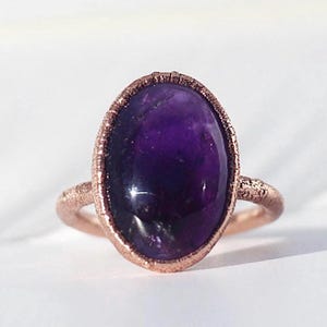 Electroformed Copper Amethyst Ring: Oval Stone, Organic Setting