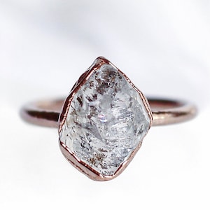 Raw Herkimer Diamond Ring, April Birthstone Jewelry, April Birthstone Ring, Chunky Crystal Ring, Rough Crystal Ring, Alternative Wedding