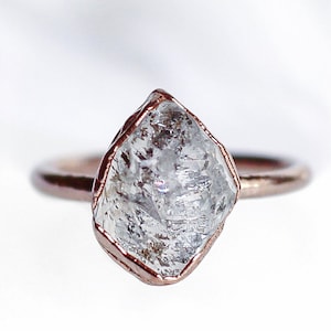 Raw Herkimer Diamond Copper Ring: April Birthstone Jewelry