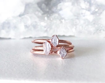 Anillo de diamantes Herkimer de cobre electroformado, joya apilable