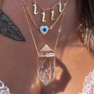Double Terminated Crystal Quartz Necklace, Crystal Energy Necklace, 14k Gold Filled Chain Crystal Jewelry, Boho Crystal Quartz Necklace
