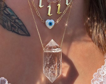 Double Terminated Crystal Quartz Necklace, Crystal Energy Necklace, 14k Gold Filled Chain Crystal Jewelry, Boho Crystal Quartz Necklace