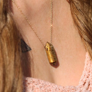 Raw Tiger Eye Point Necklace: Gold Filled or Sterling Silver Gemstone Jewelry