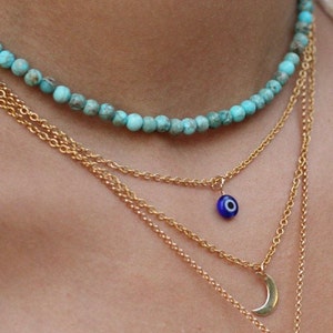 Crystal Bead Necklace, Beaded Boho Choker, Gemstone Bead Choker, Bead Layer Necklace, Boho Gemstone Necklace, Simple Beaded Choker Necklace image 2