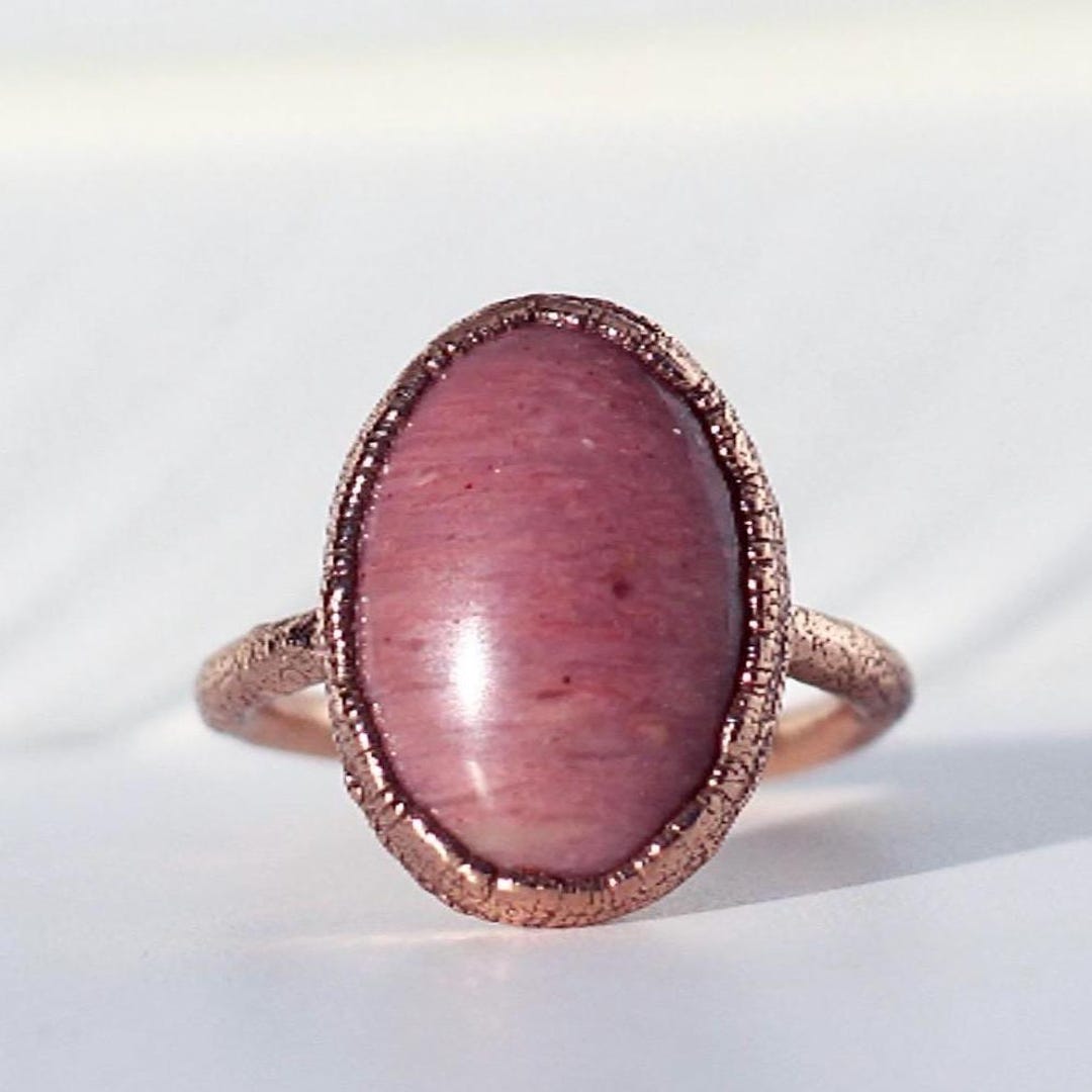 Electroformed Copper Rhodonite Ring: Oval Pink Stone Jewelry - Etsy
