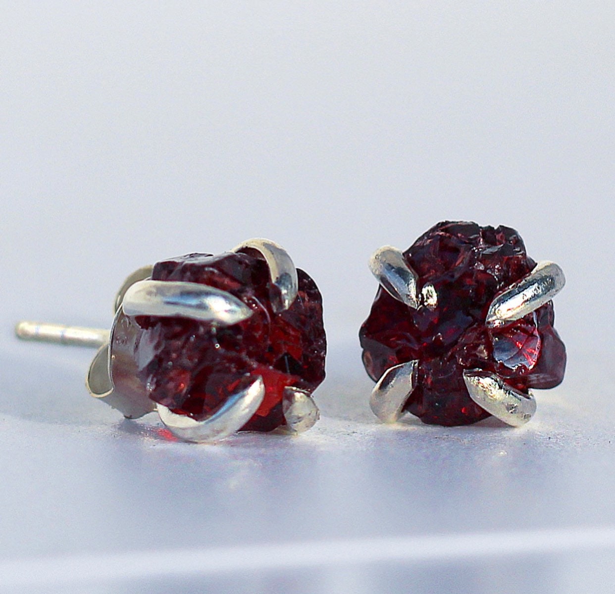 Raw Garnet Earrings Raw Stone Stud Earrings Raw Crystal Earrings Raw Stone Jewelry January Birthstone Earrings Sterling Silver Earrings Etsy UK