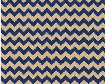 Riley Blake Designs "Small Holiday & School Colors Chevron". 100% cotton flannel, pattern F400-25 Navy/Tan - Small Chevron