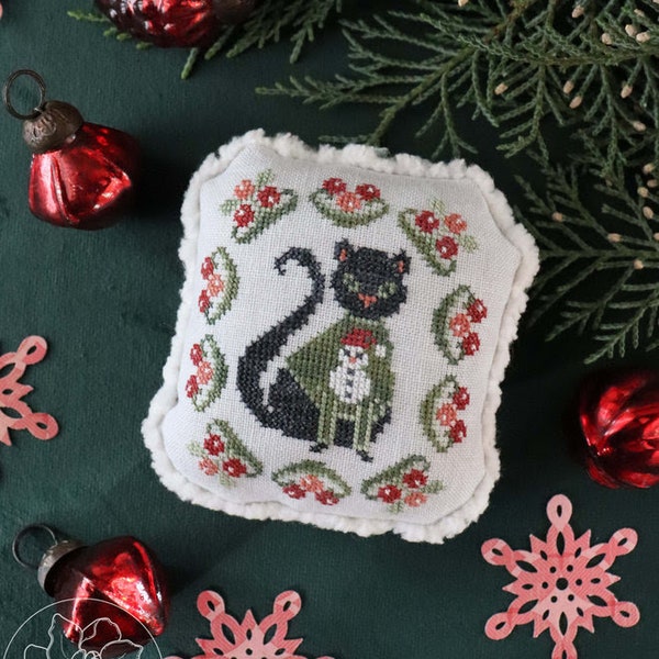Cozy Christmas cat by Jeannine McGowan of The Blue Flower (2021) - cross stitch chart