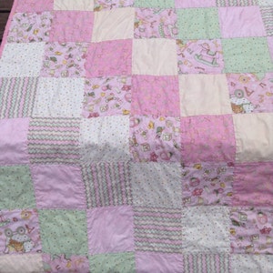 Pink Patchwork Baby Quilt - hand-sewn binding, machine quilted