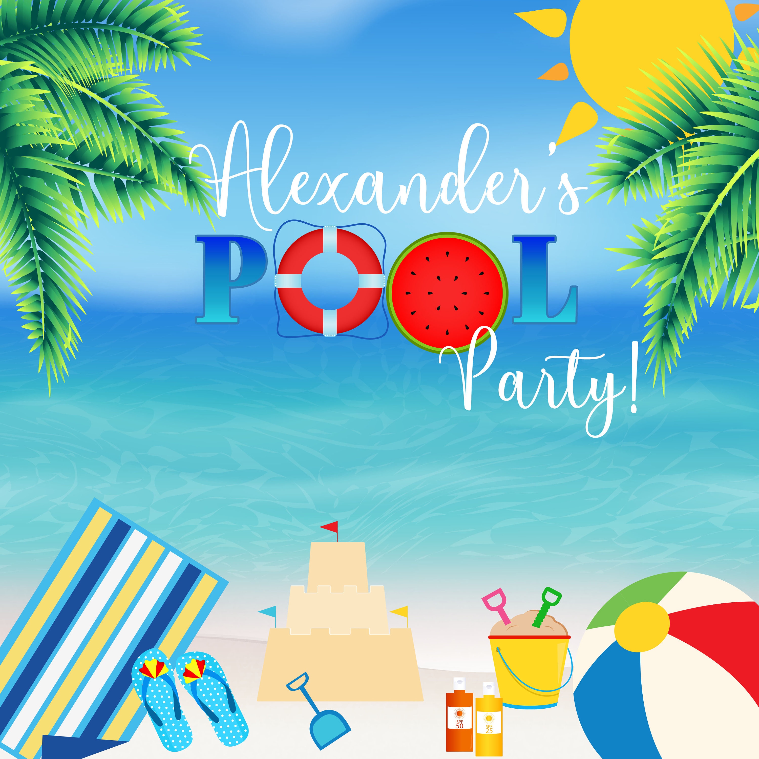 Pool Party Personalized Photo Backdrop | Summer Photo Backdrop