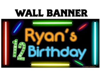 Happy Birthday Banner  ~Cool Glow Photo Birthday Personalized Party Banners - Large Party Banner, Printed Vinyl Banner, Boys Banner